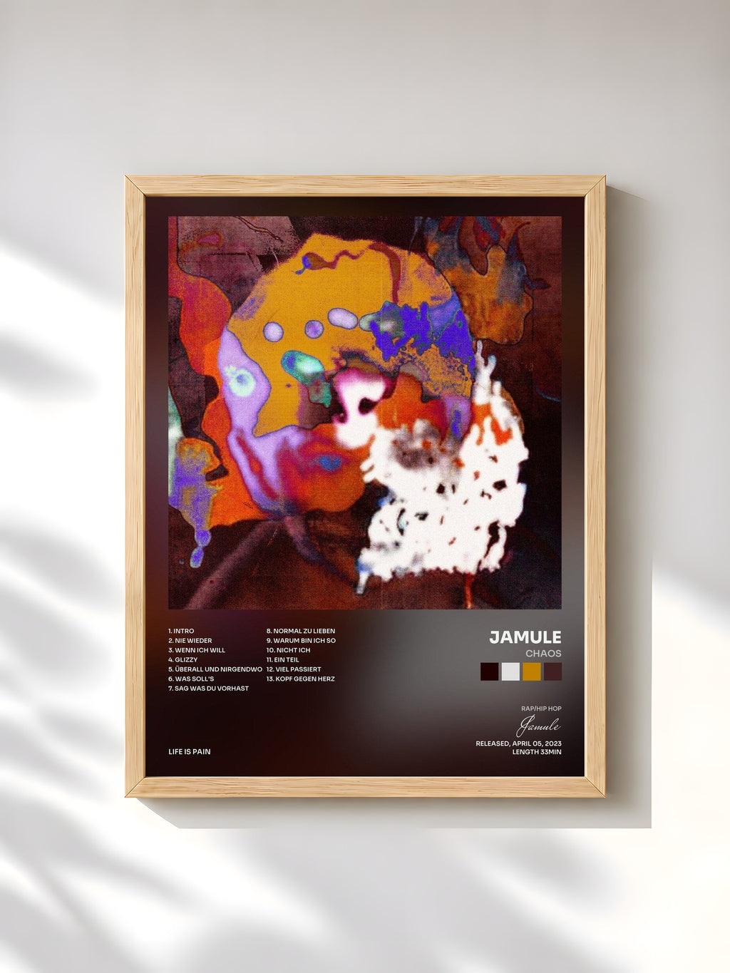 #bois Tableau de l'album Chaos de Jamule, cadre en bois brut, imprimé et encadré en France
