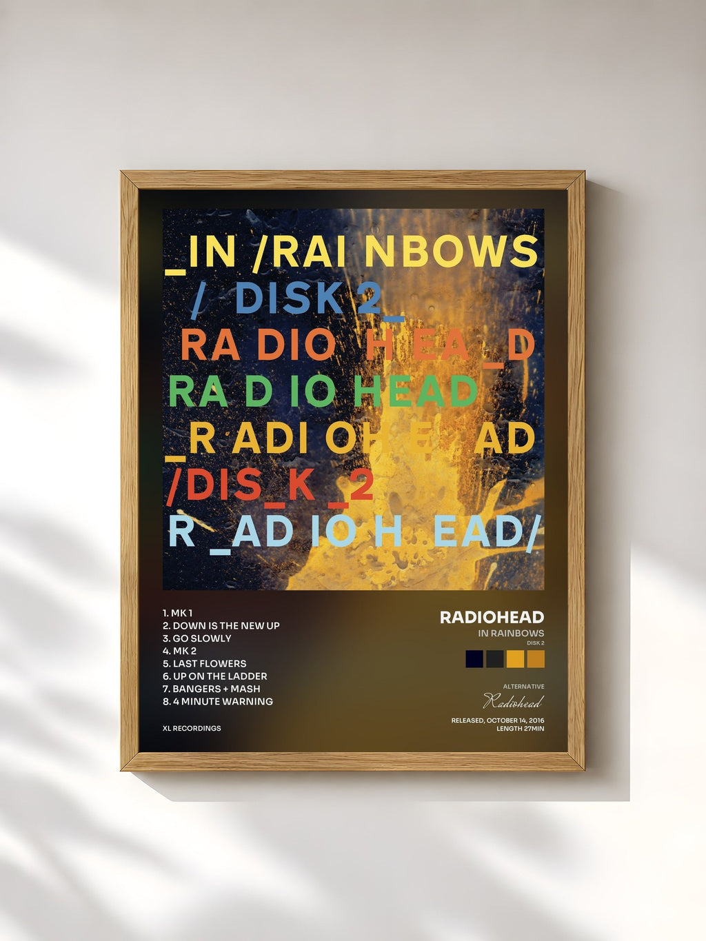 #bois Tableau de l'album In Rainbows (Disk 2) de Radiohead, cadre en bois brut, imprimé et encadré en France