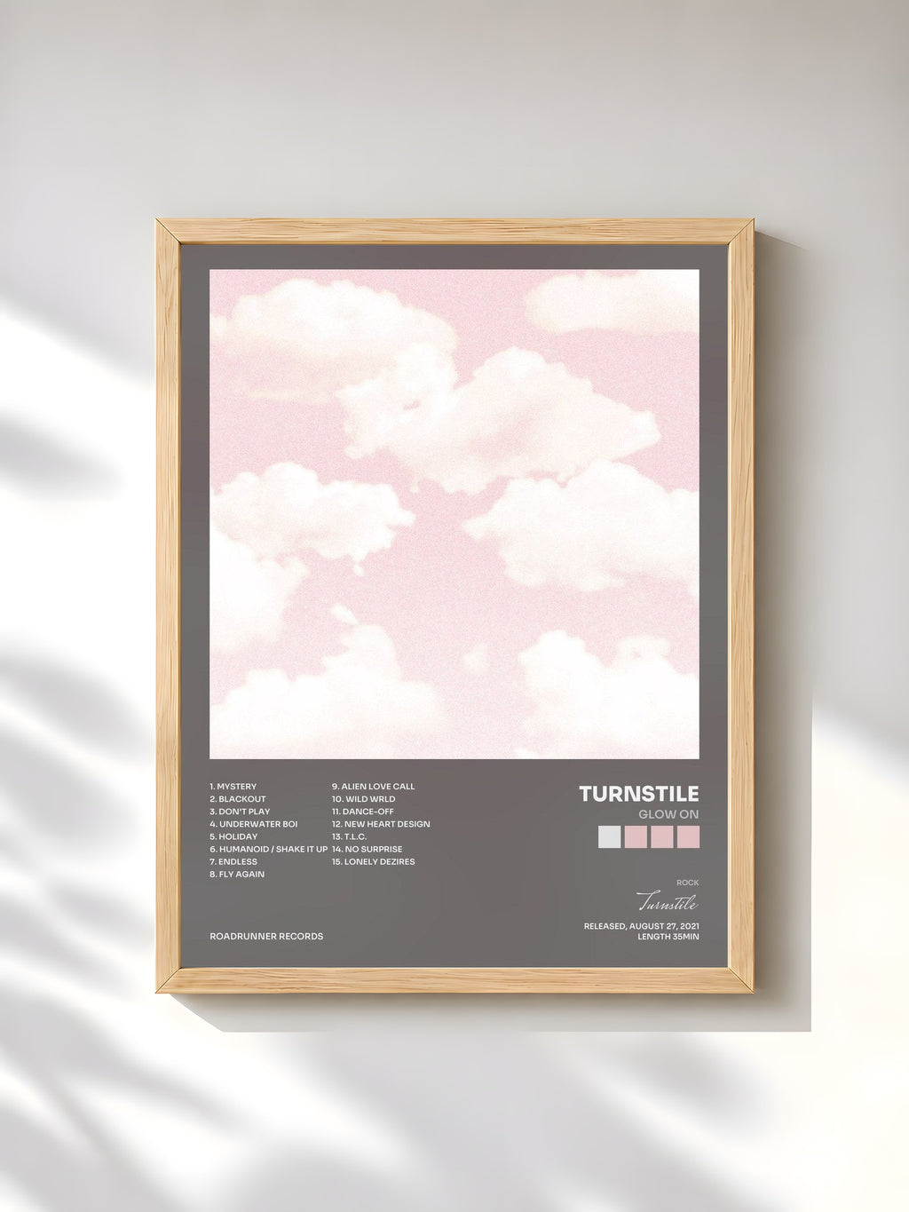 #bois Tableau de l'album GLOW ON de Turnstile, cadre en bois brut, imprimé et encadré en France