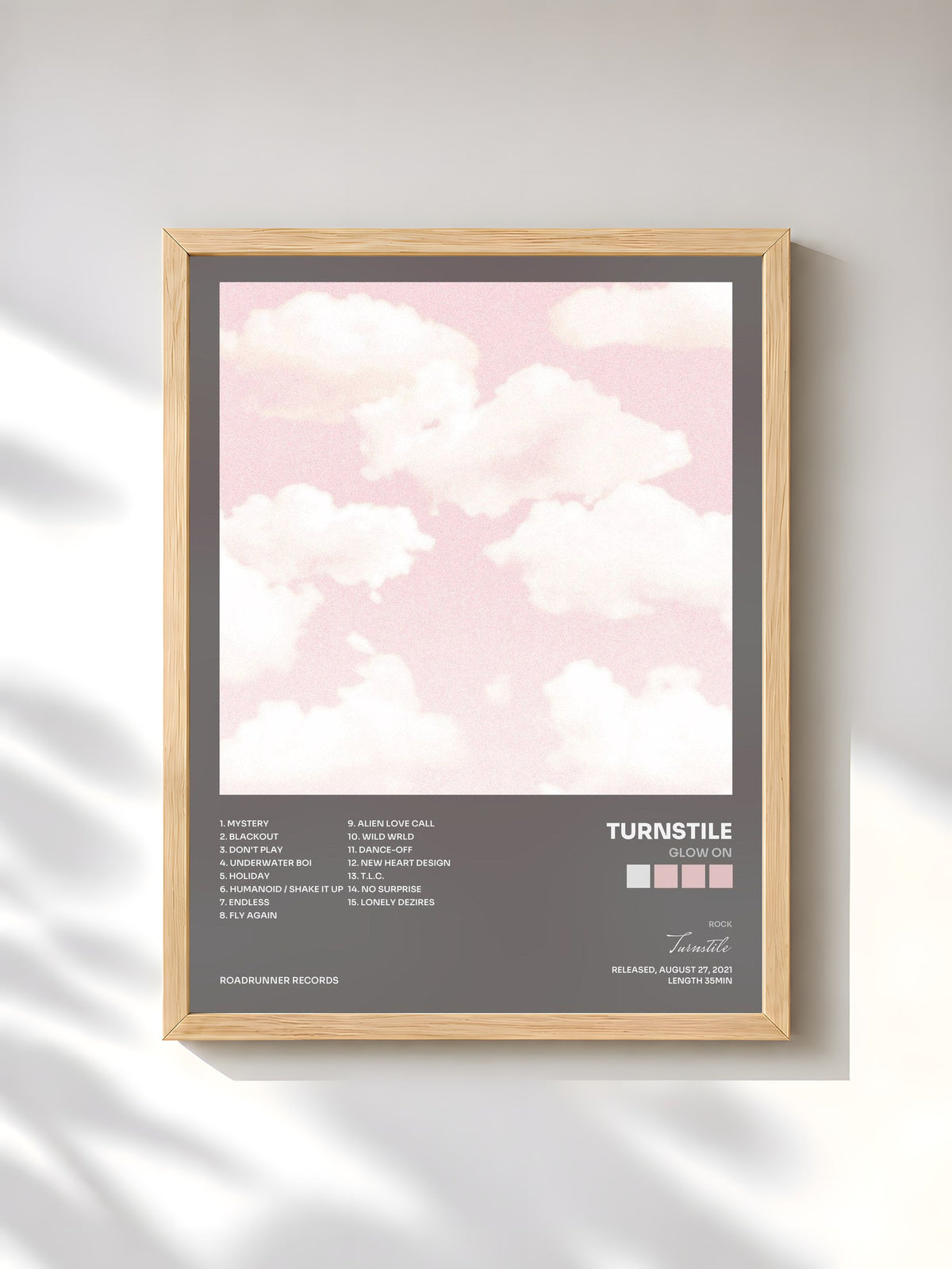 #bois Tableau de l'album GLOW ON de Turnstile, cadre en bois brut, imprimé et encadré en France