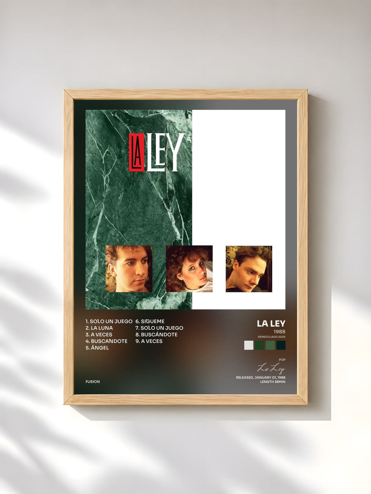 #bois Tableau de l'album 1988 (Remezclado 2025) de La Ley, cadre en bois brut, imprimé et encadré en France