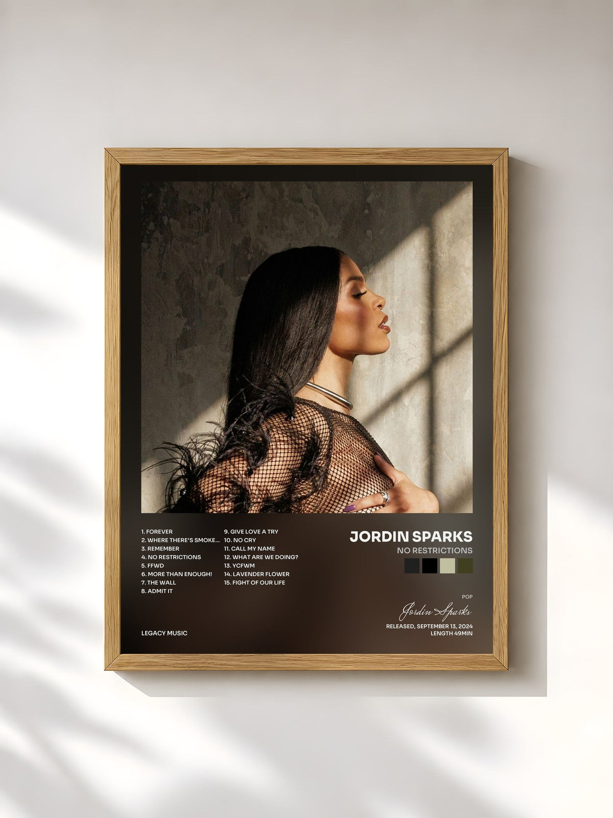 #bois Tableau de l'album No Restrictions de Jordin Sparks, cadre en bois brut, imprimé et encadré en France