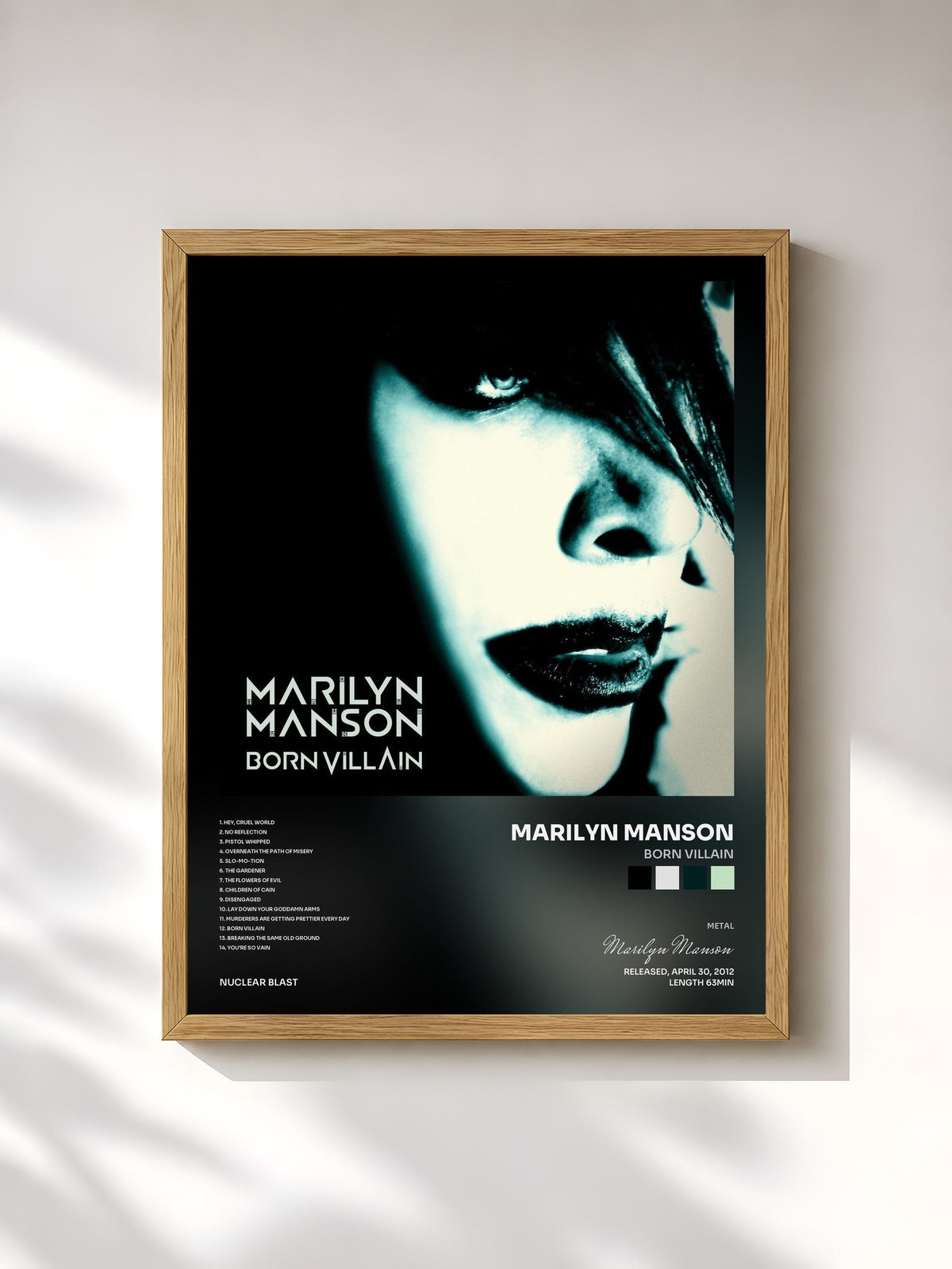#bois Tableau de l'album Born Villain de Marilyn Manson, cadre en bois brut, imprimé et encadré en France