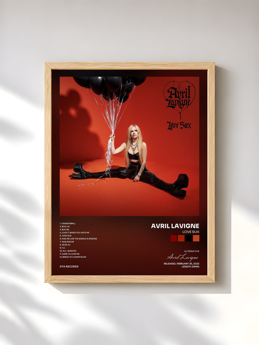 #bois Tableau de l'album Love Sux de Avril Lavigne, cadre en bois brut, imprimé et encadré en France