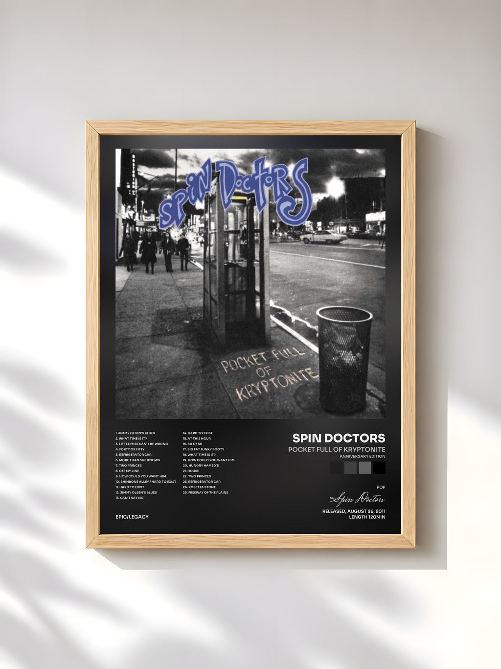 #bois Tableau de l'album Pocket Full Of Kryptonite (Anniversary Edition) de Spin Doctors, cadre en bois brut, imprimé et encadré en France
