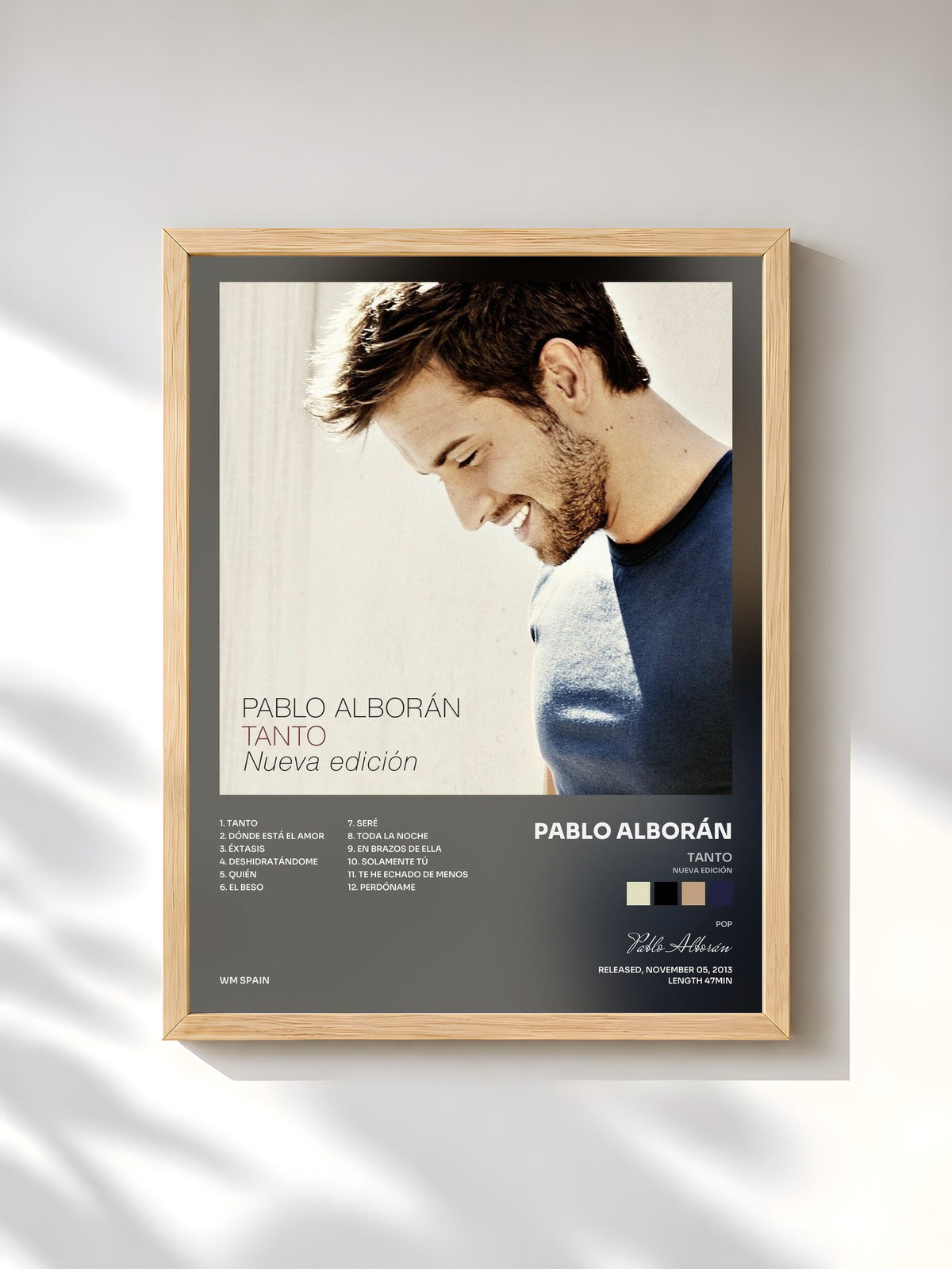 #bois Tableau de l'album Tanto (Nueva edición) de Pablo Alborán, cadre en bois brut, imprimé et encadré en France