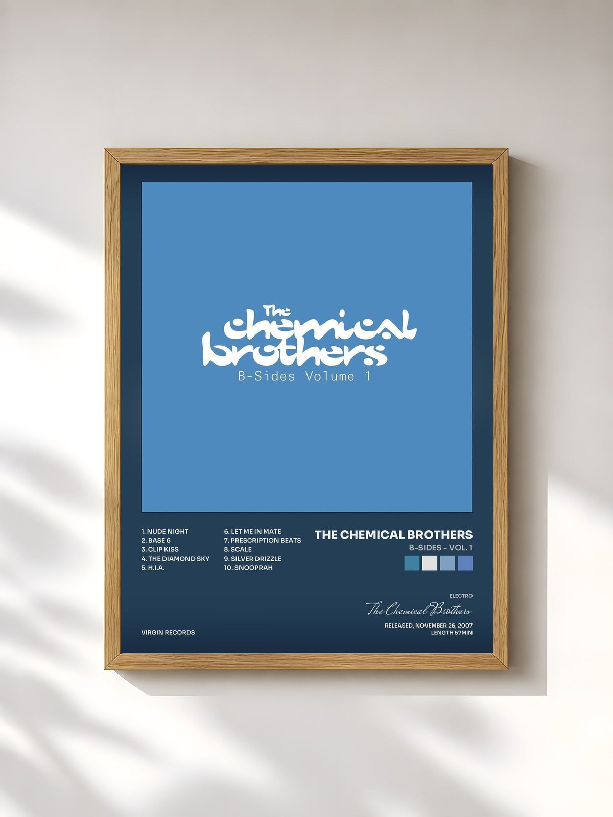 #bois Tableau de l'album B-Sides - Vol. 1 de The Chemical Brothers, cadre en bois brut, imprimé et encadré en France