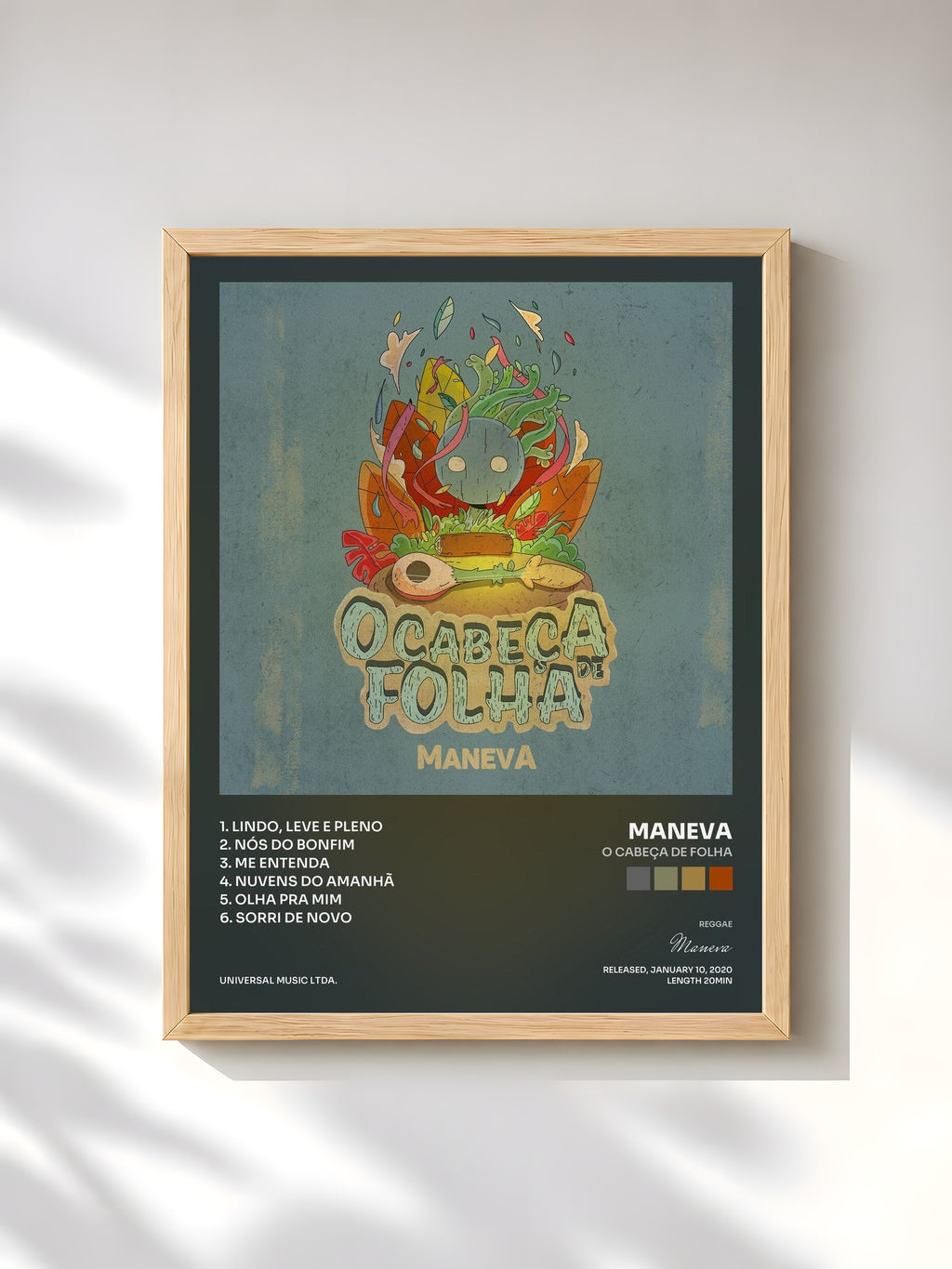 #bois Tableau de l'album O Cabeça De Folha de Maneva, cadre en bois brut, imprimé et encadré en France