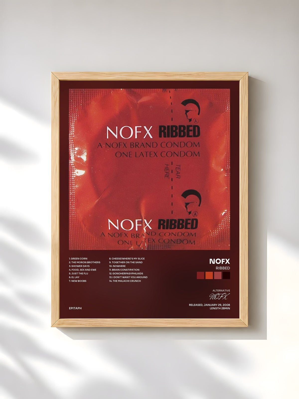 #bois Tableau de l'album Ribbed de NOFX, cadre en bois brut, imprimé et encadré en France
