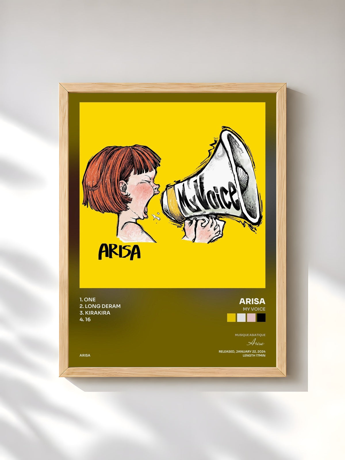 #bois Tableau de l'album My Voice de Arisa, cadre en bois brut, imprimé et encadré en France