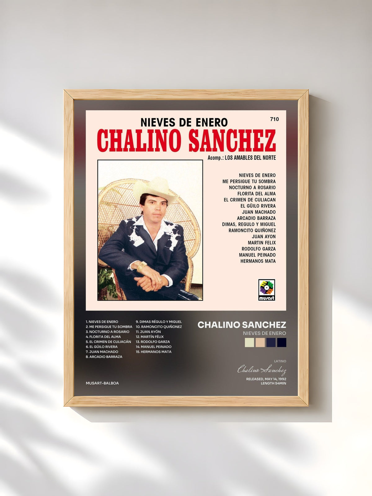 #bois Tableau de l'album Nieves de Enero de Chalino Sanchez, cadre en bois brut, imprimé et encadré en France