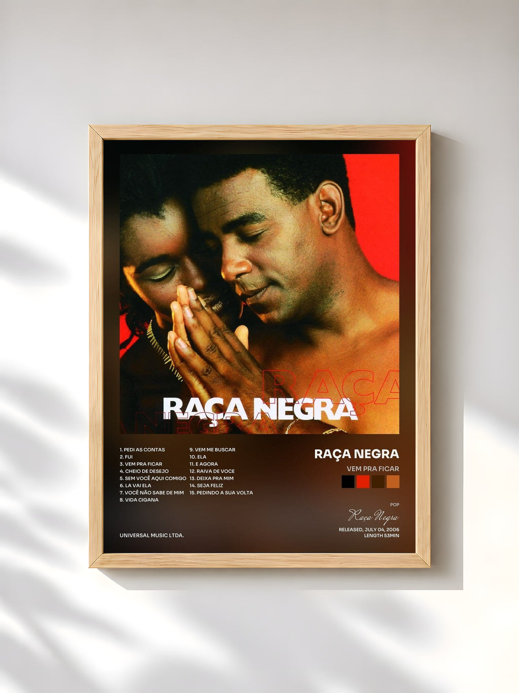 #bois Tableau de l'album Vem Pra Ficar de Raça Negra, cadre en bois brut, imprimé et encadré en France