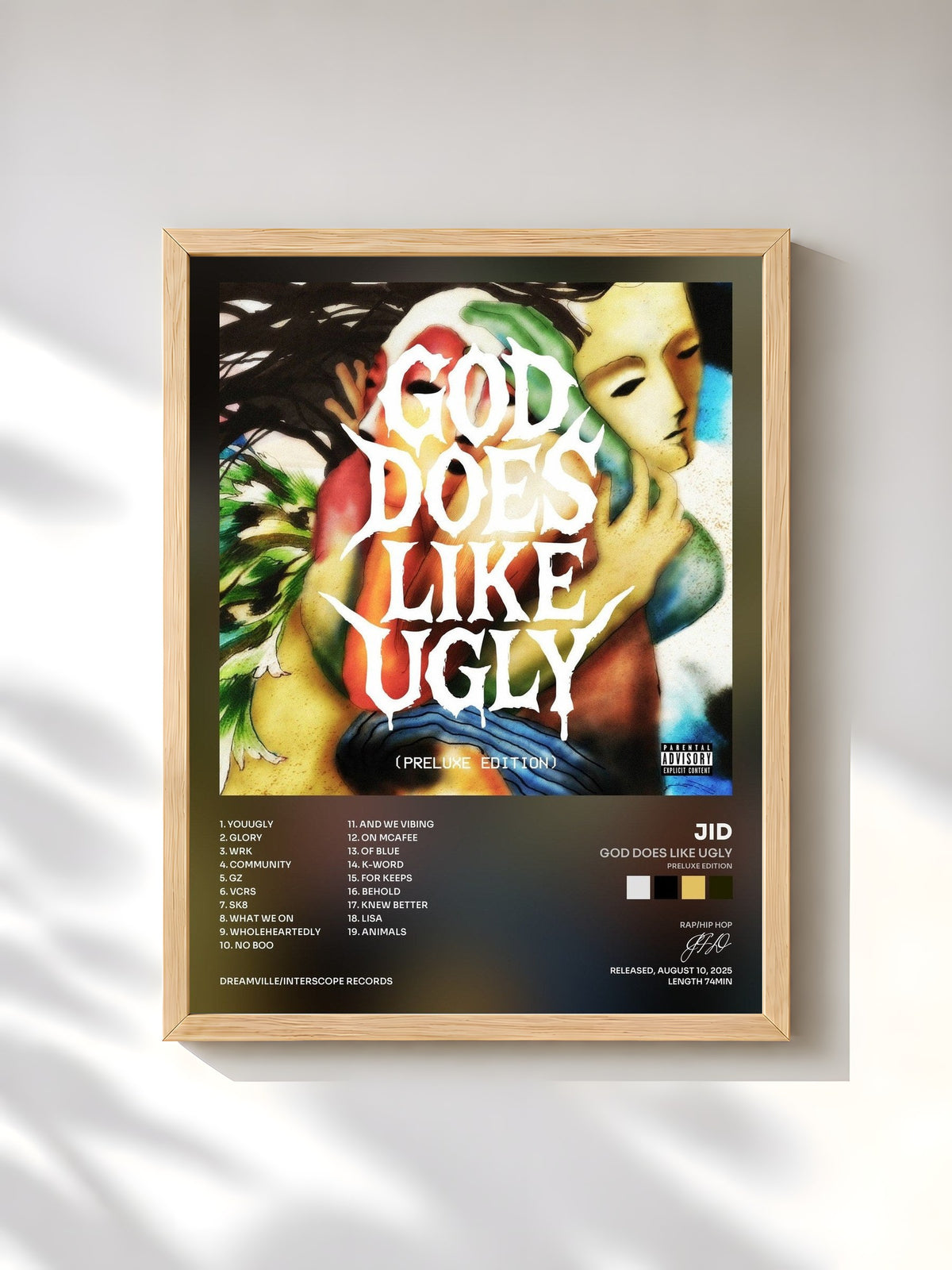 #bois Tableau de l'album God Does Like Ugly (Preluxe Edition) de JID, cadre en bois brut, imprimé et encadré en France