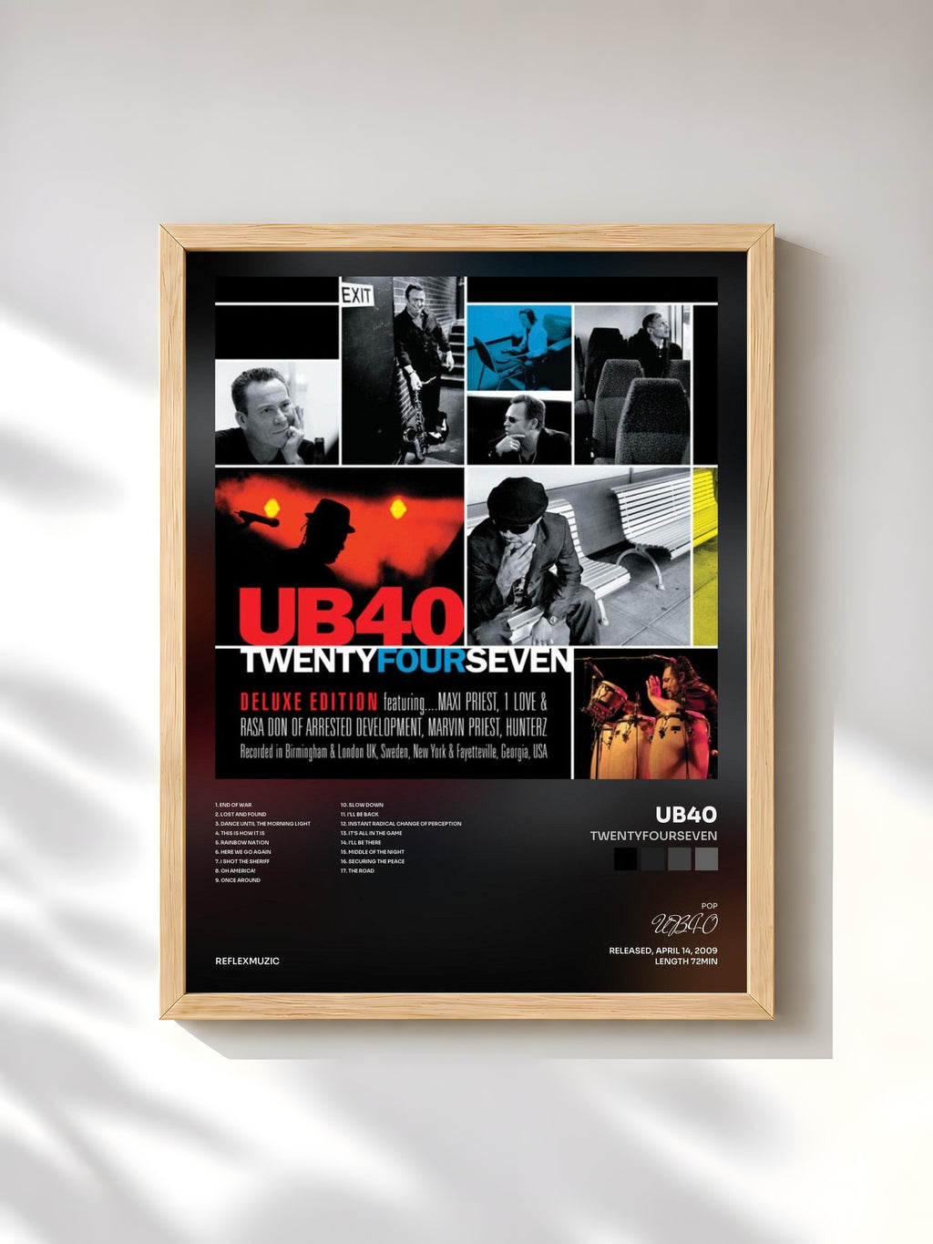 #bois Tableau de l'album TwentyFourSeven de UB40, cadre en bois brut, imprimé et encadré en France