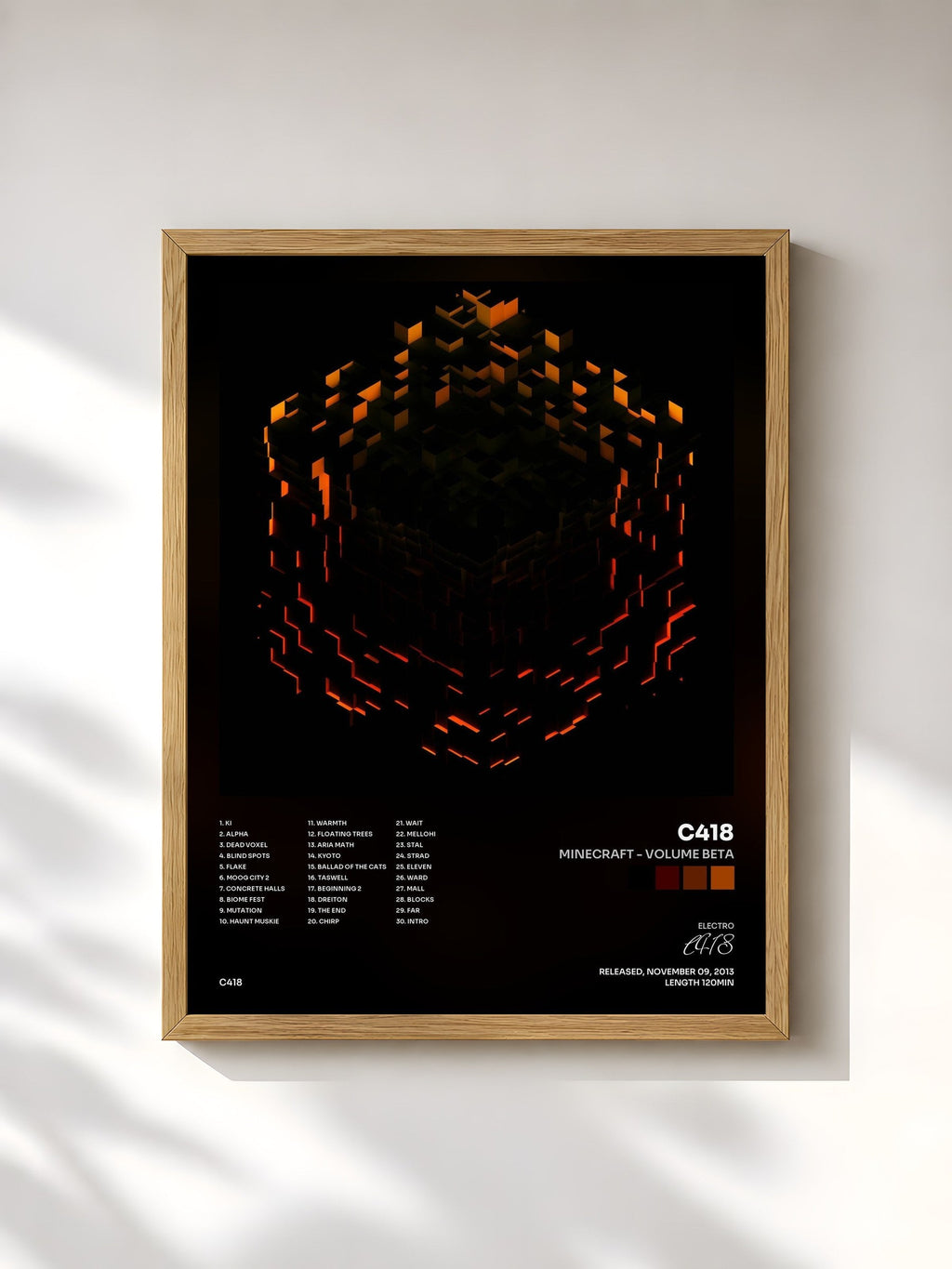 #bois Tableau de l'album Minecraft - Volume Beta de C418, cadre en bois brut, imprimé et encadré en France
