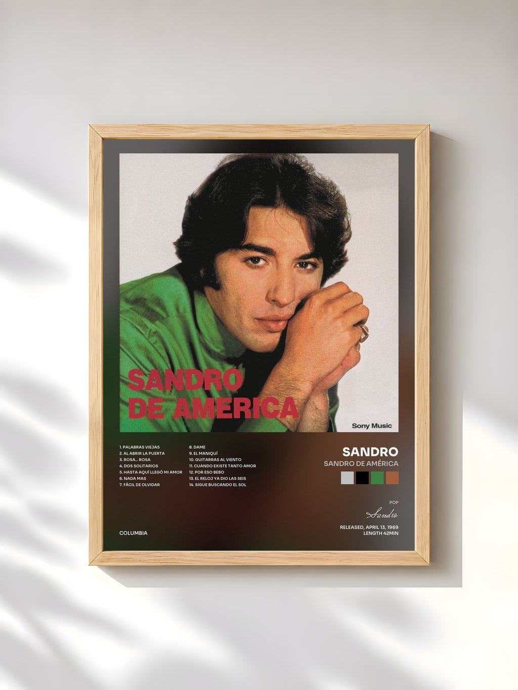 #bois Tableau de l'album Sandro de América de Sandro, cadre en bois brut, imprimé et encadré en France
