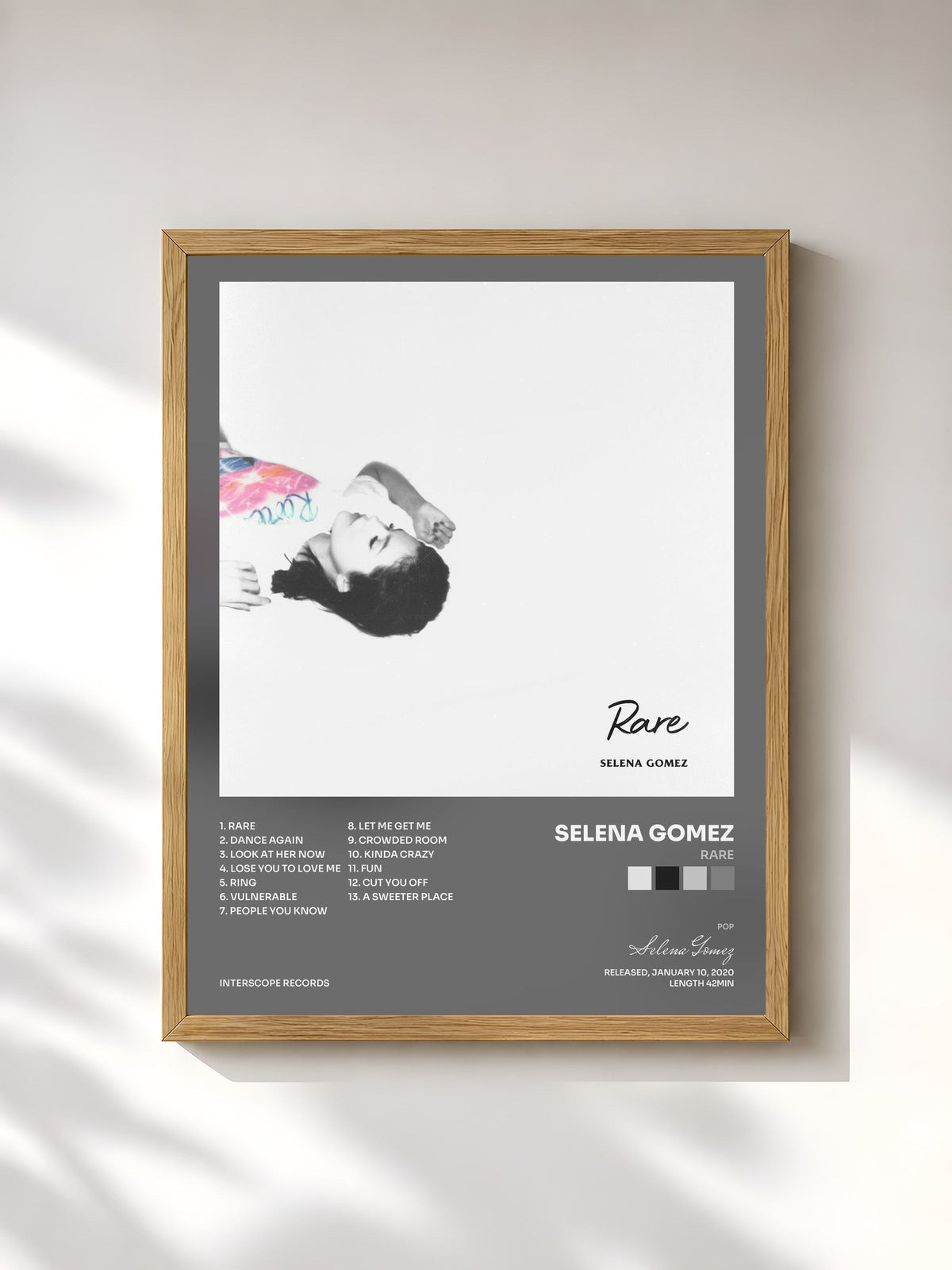 #bois Tableau de l'album Rare de Selena Gomez, cadre en bois brut, imprimé et encadré en France