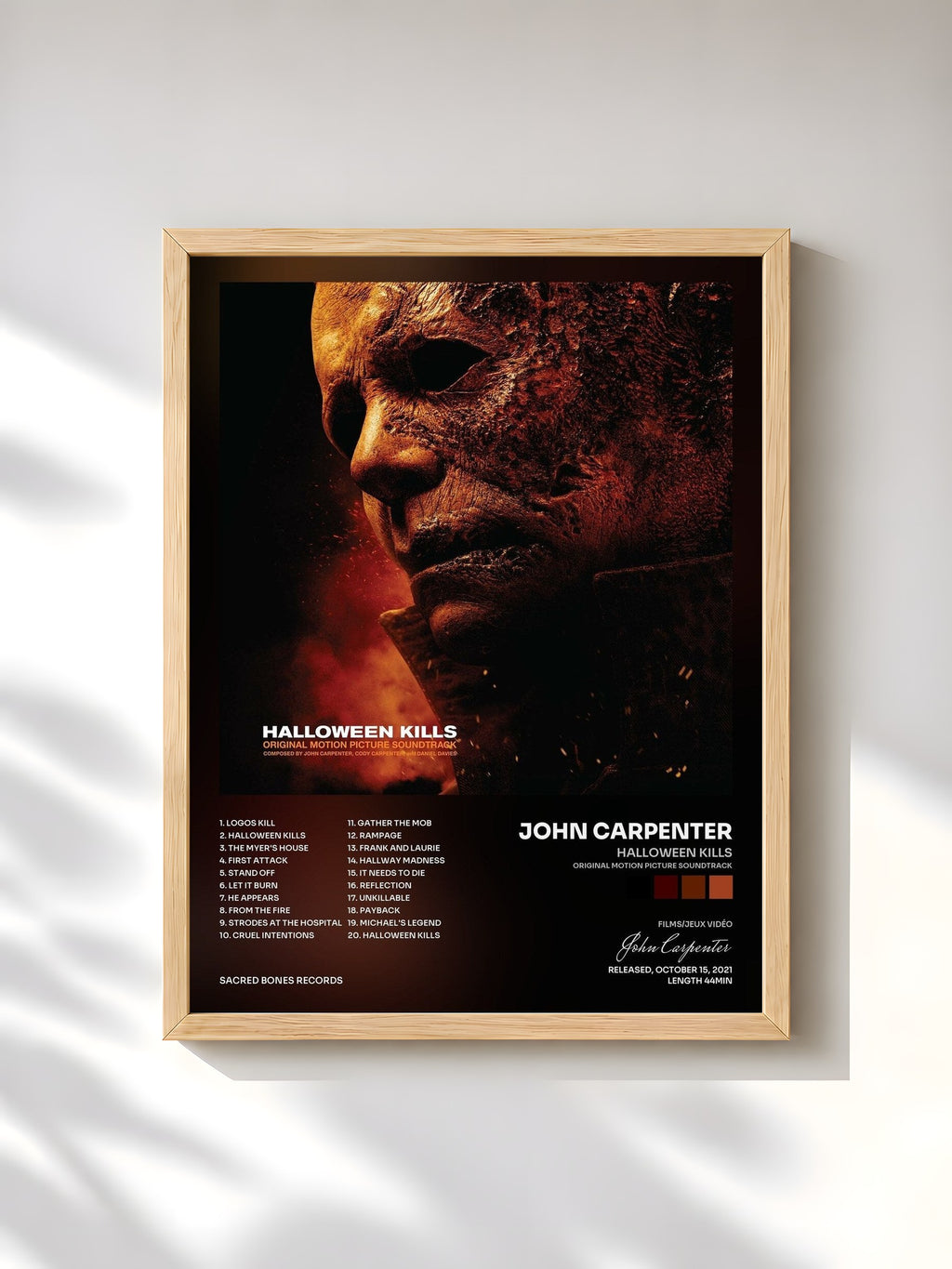 #bois Tableau de l'album Halloween Kills (Original Motion Picture Soundtrack) de John Carpenter, cadre en bois brut, imprimé et encadré en France