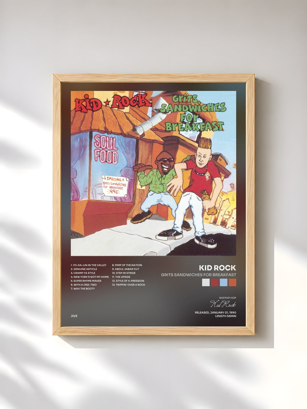 #bois Tableau de l'album Grits Sandwiches For Breakfast de Kid Rock, cadre en bois brut, imprimé et encadré en France