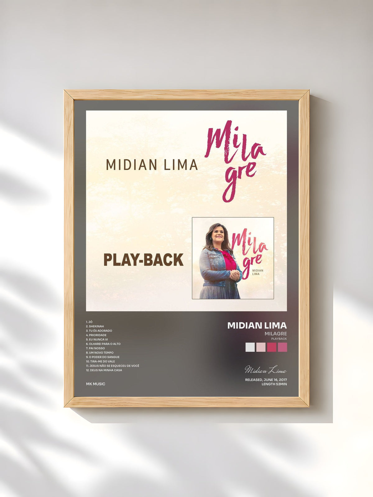 #bois Tableau de l'album Milagre (Playback) de Midian Lima, cadre en bois brut, imprimé et encadré en France