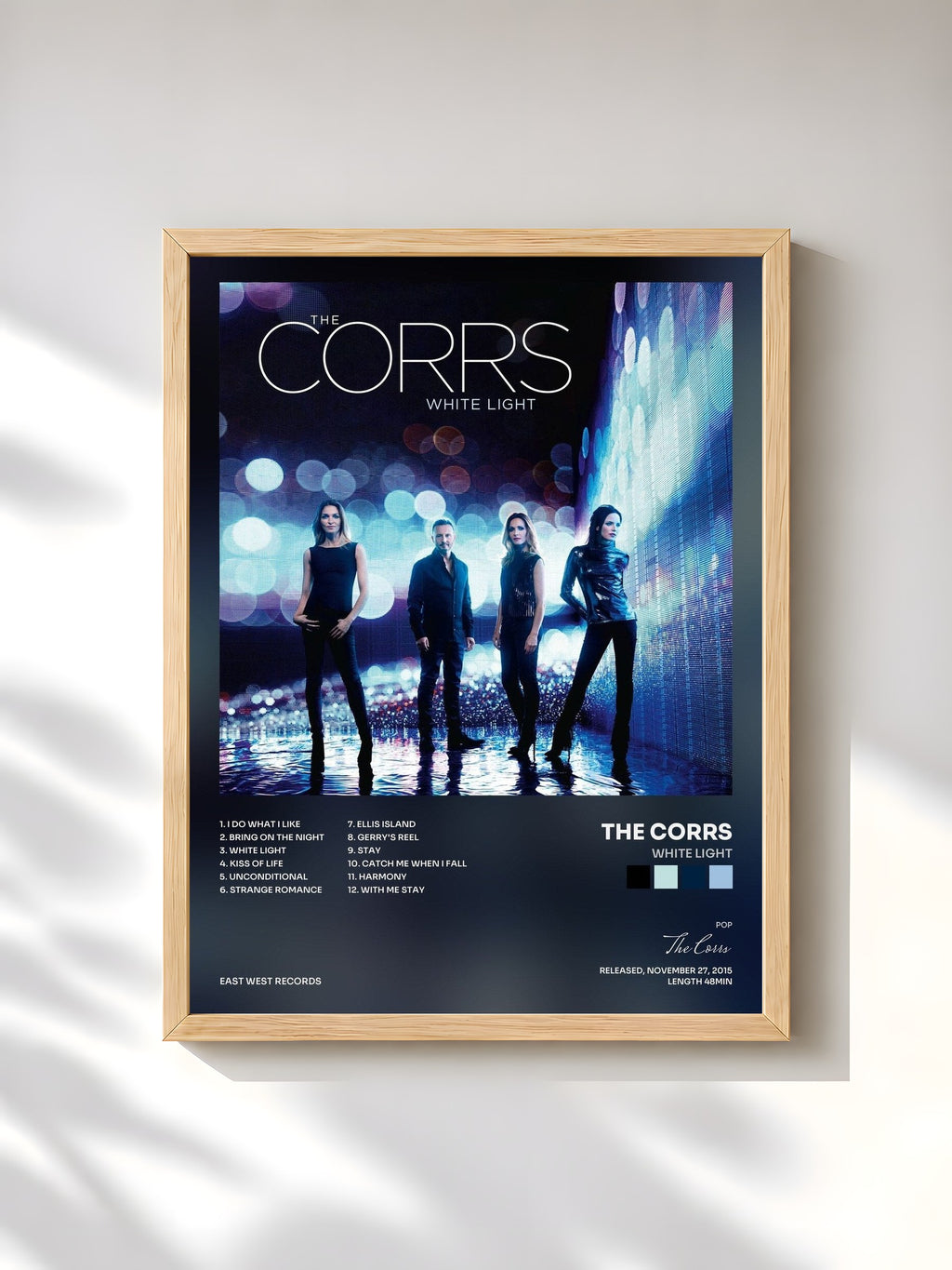 #bois Tableau de l'album White Light de The Corrs, cadre en bois brut, imprimé et encadré en France