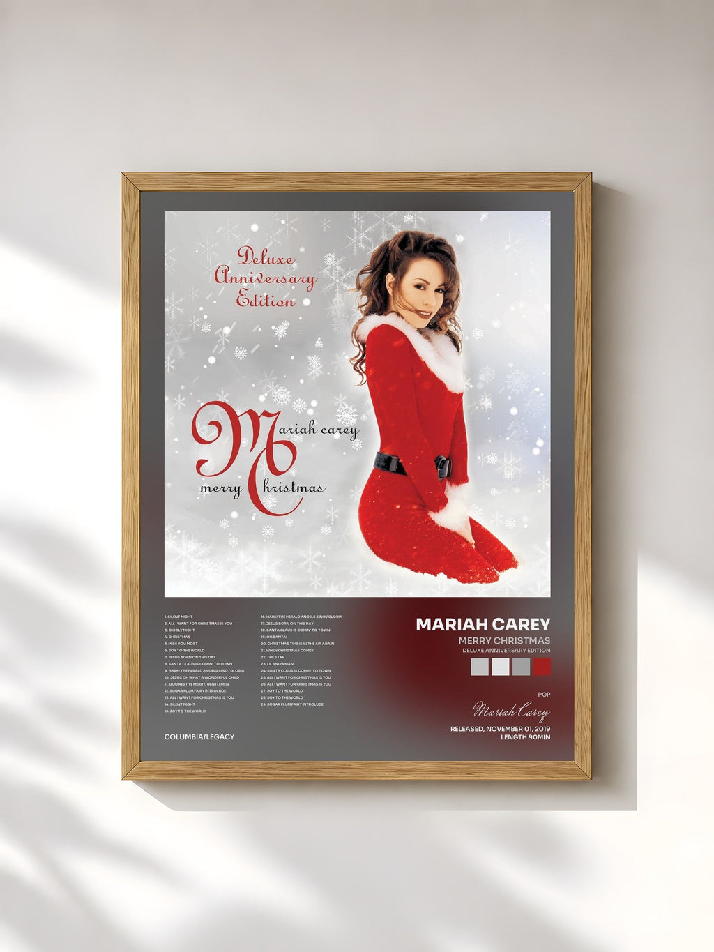 #bois Tableau de l'album Merry Christmas (Deluxe Anniversary Edition) de Mariah Carey, cadre en bois brut, imprimé et encadré en France