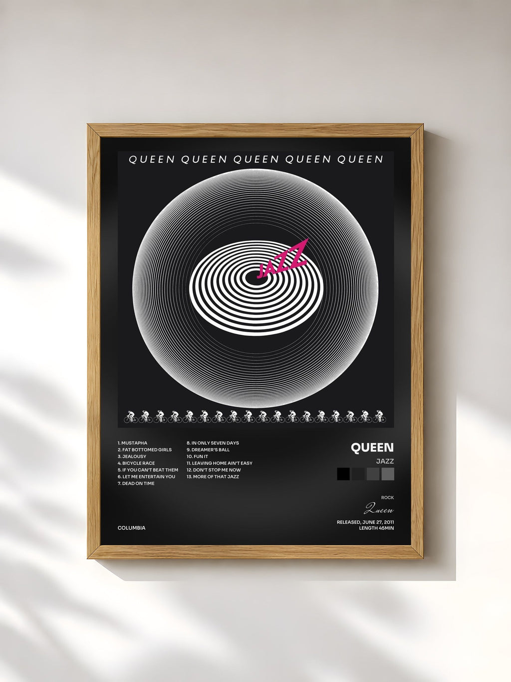 #bois Tableau de l'album Jazz de Queen, cadre en bois brut, imprimé et encadré en France