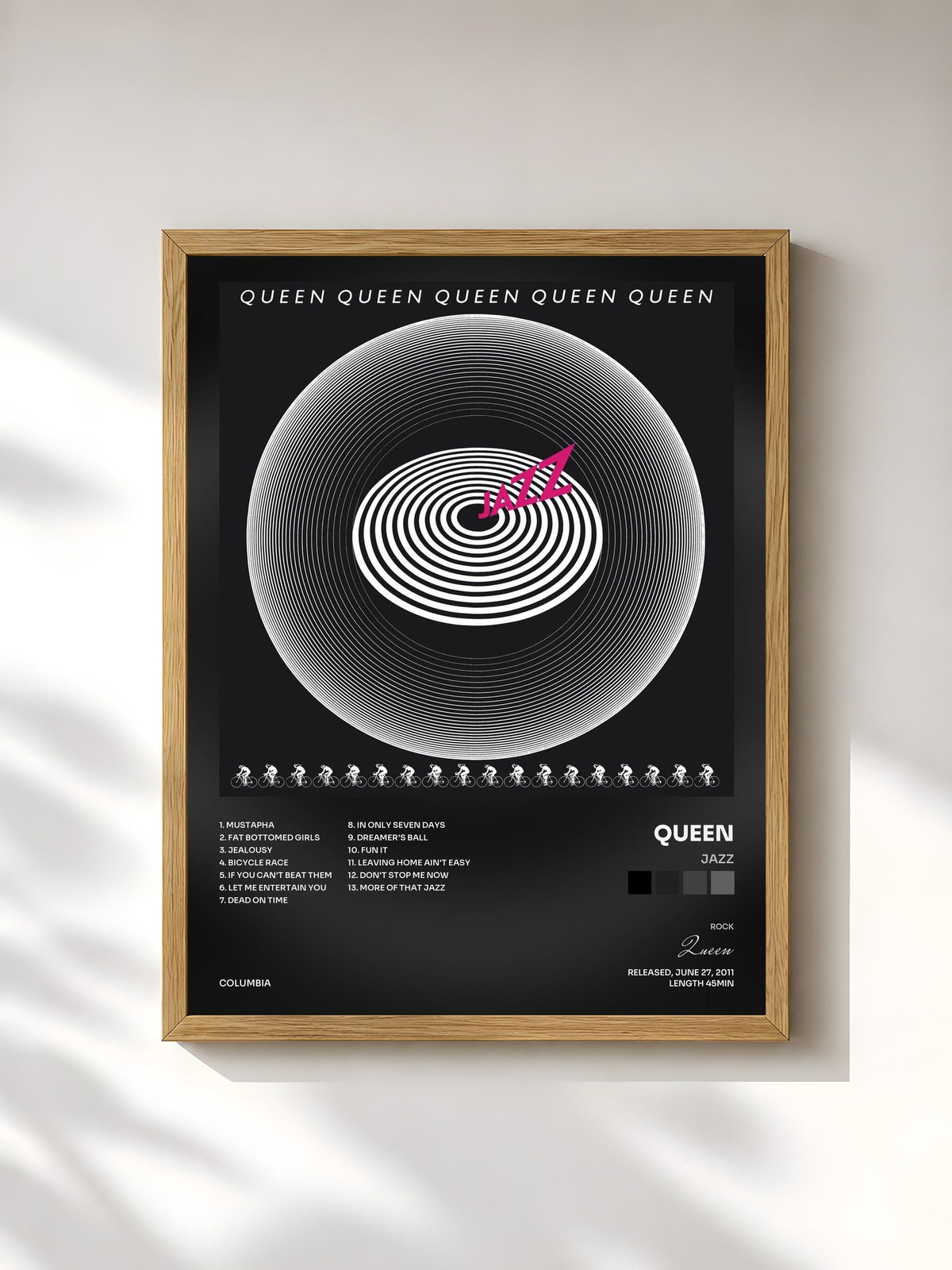 #bois Tableau de l'album Jazz de Queen, cadre en bois brut, imprimé et encadré en France