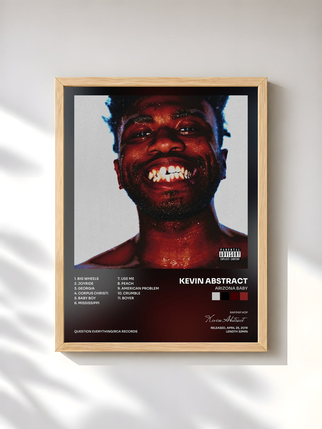 #bois Tableau de l'album ARIZONA BABY de Kevin Abstract, cadre en bois brut, imprimé et encadré en France