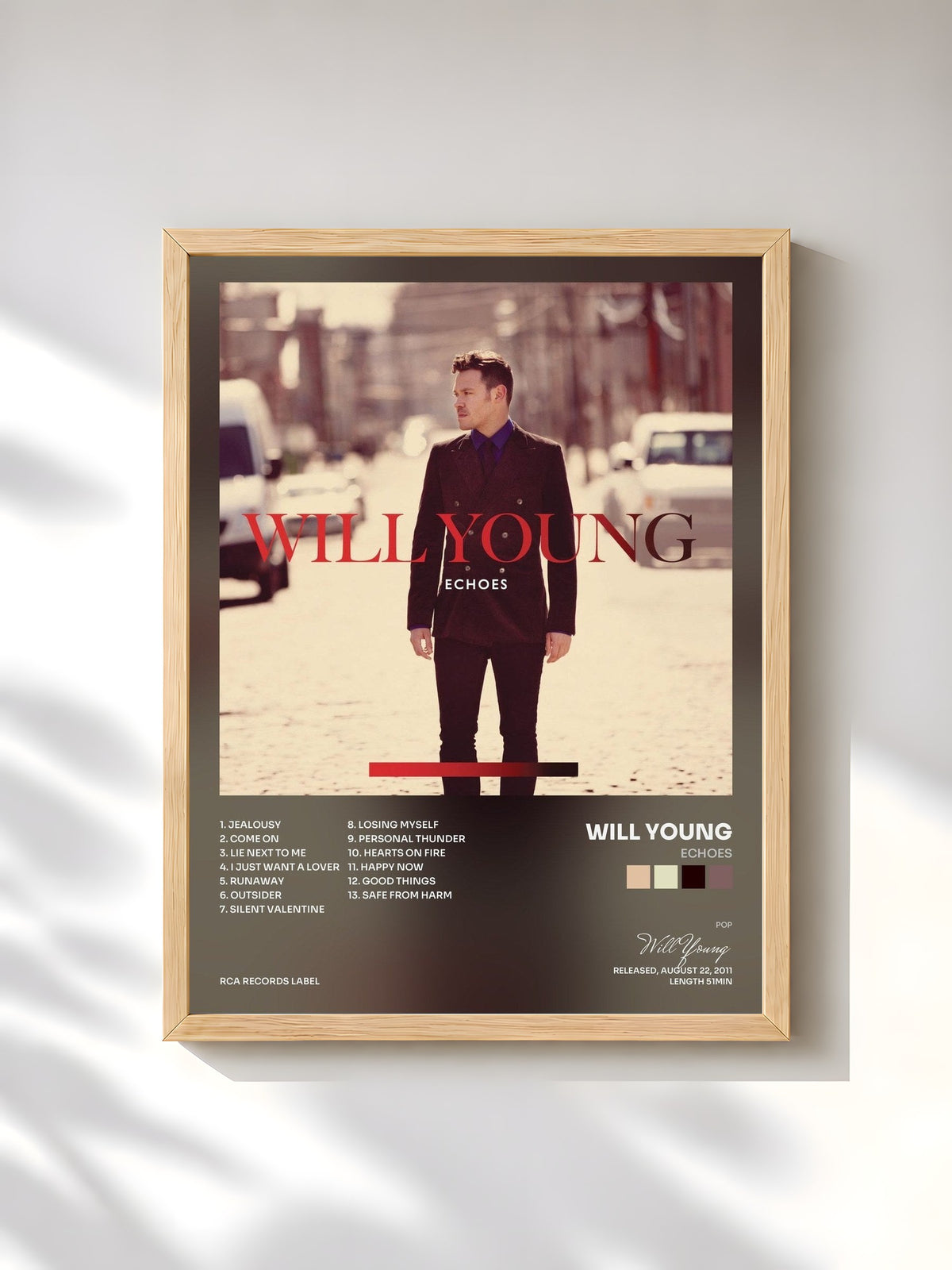 #bois Tableau de l'album Echoes de Will Young, cadre en bois brut, imprimé et encadré en France