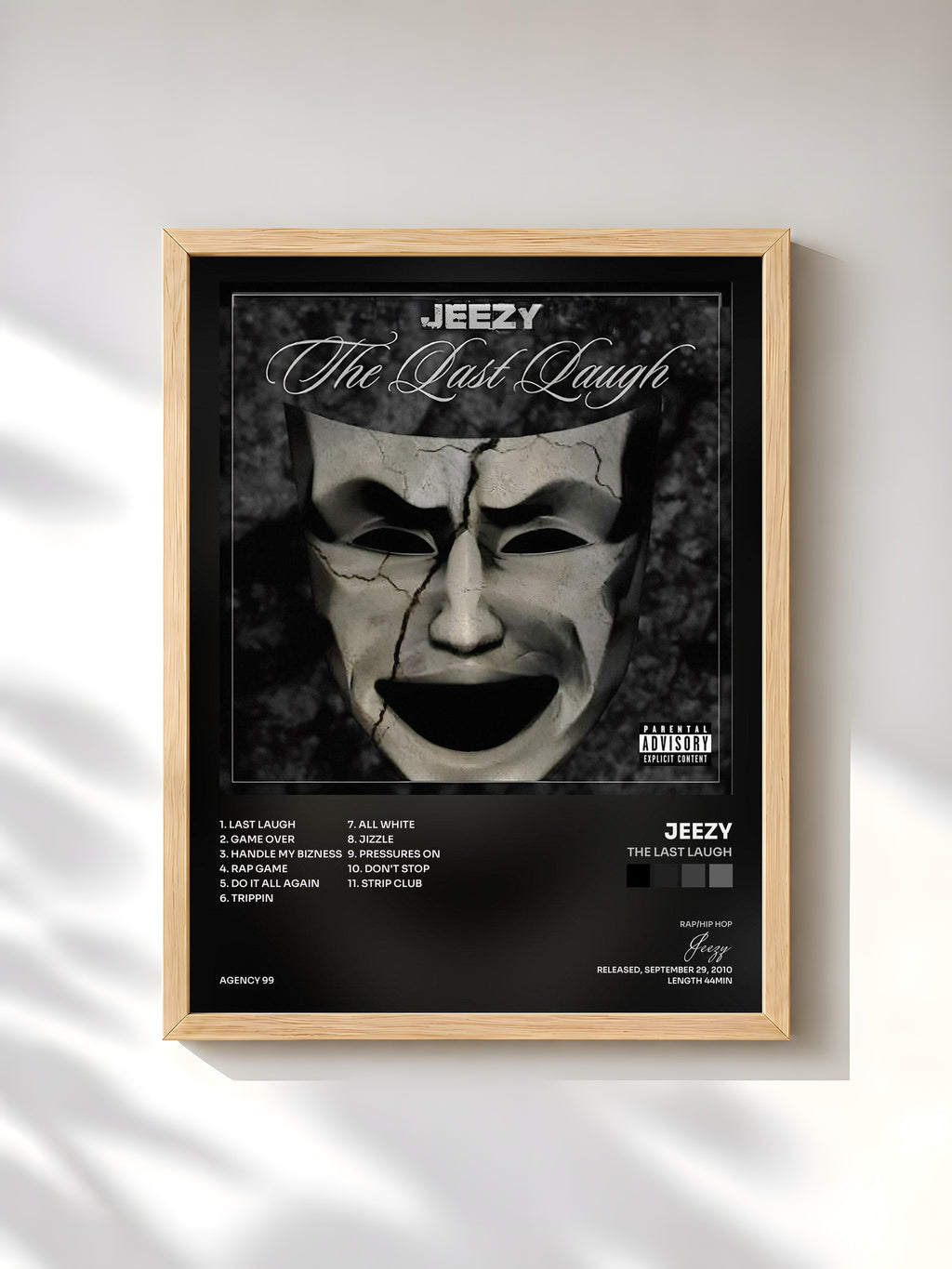 #bois Tableau de l'album The Last Laugh de Jeezy, cadre en bois brut, imprimé et encadré en France