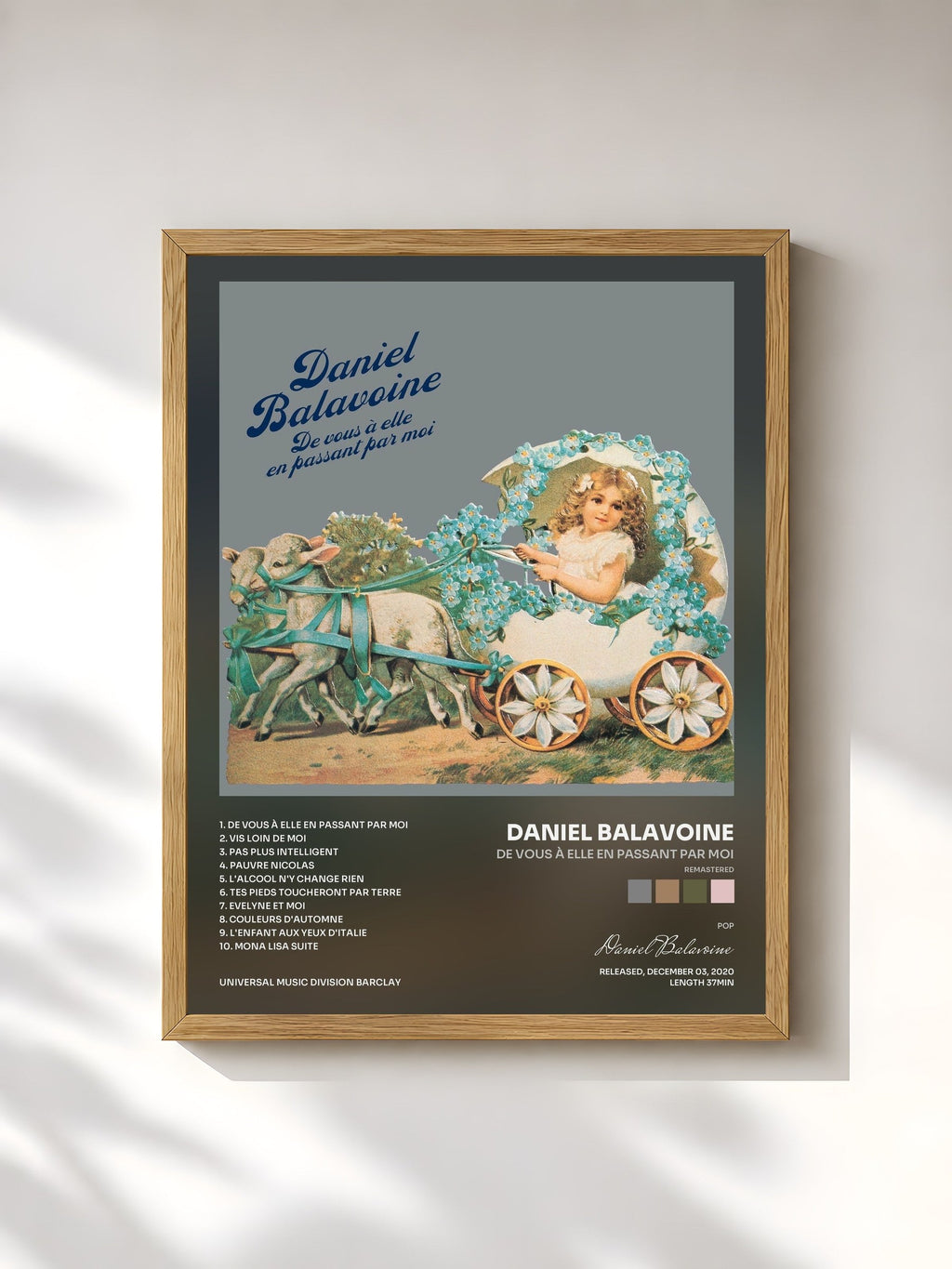 #bois Tableau de l'album De vous à elle en passant par moi (Remastered) de Daniel Balavoine, cadre en bois brut, imprimé et encadré en France
