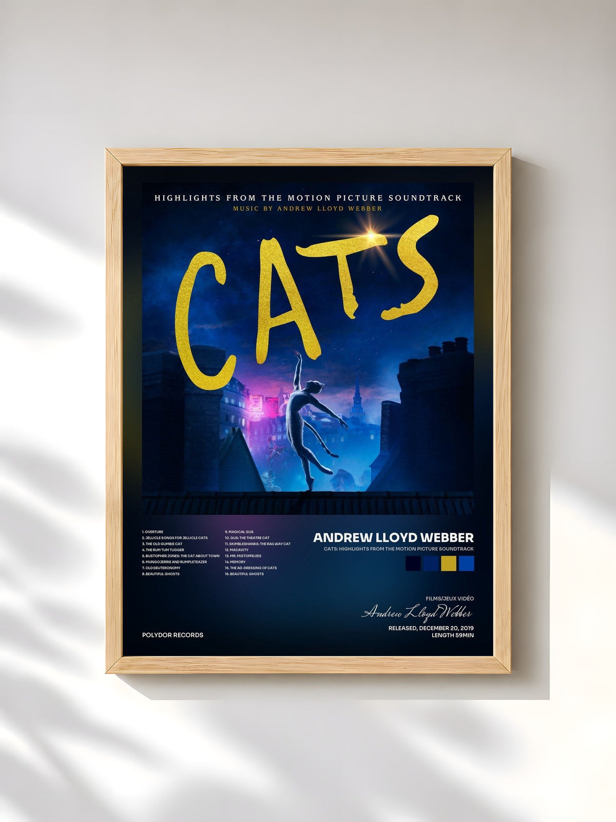 #bois Tableau de l'album Cats: Highlights From The Motion Picture Soundtrack de Andrew Lloyd Webber, cadre en bois brut, imprimé et encadré en France