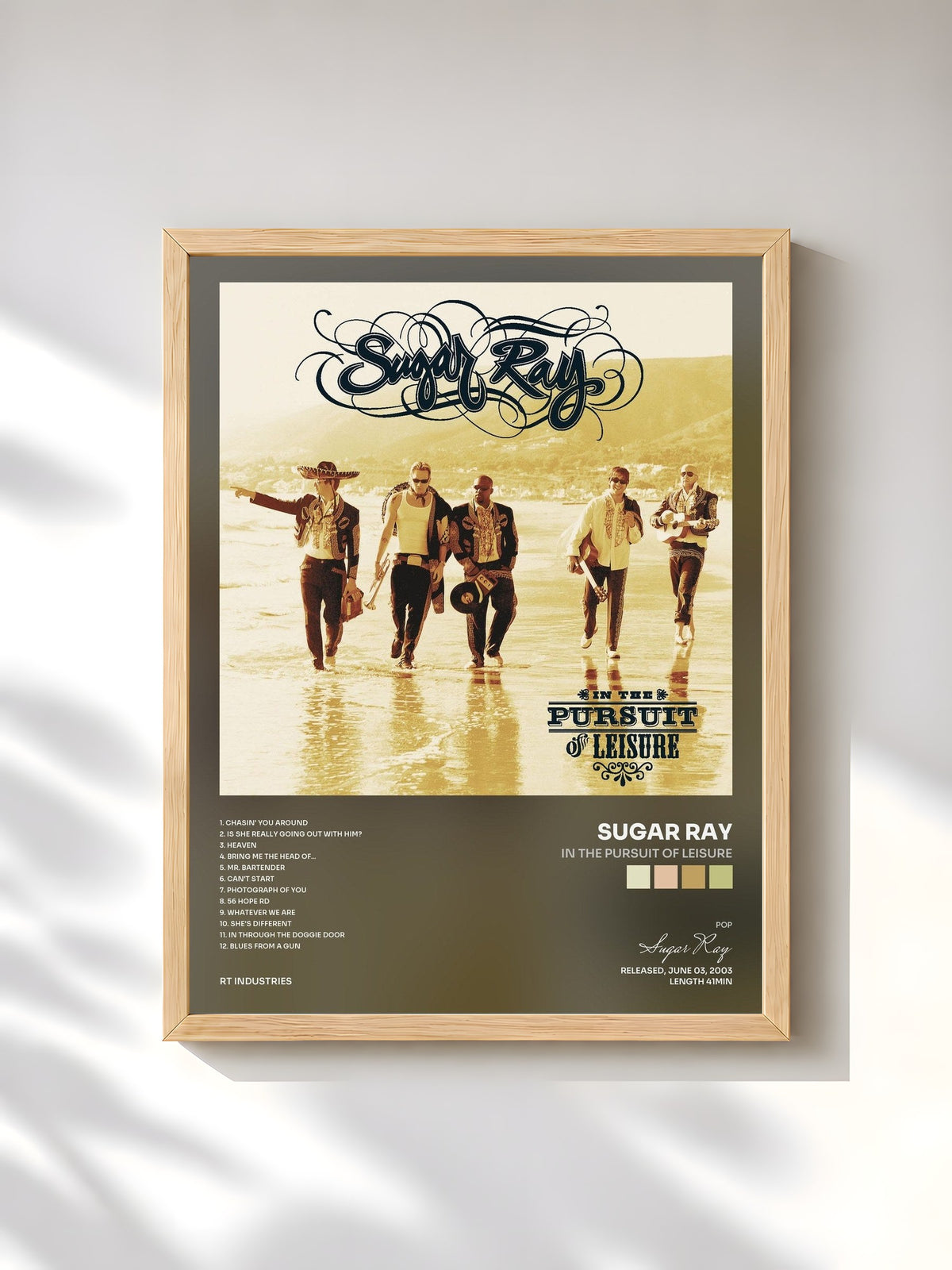 #bois Tableau de l'album In The Pursuit of Leisure de Sugar Ray, cadre en bois brut, imprimé et encadré en France