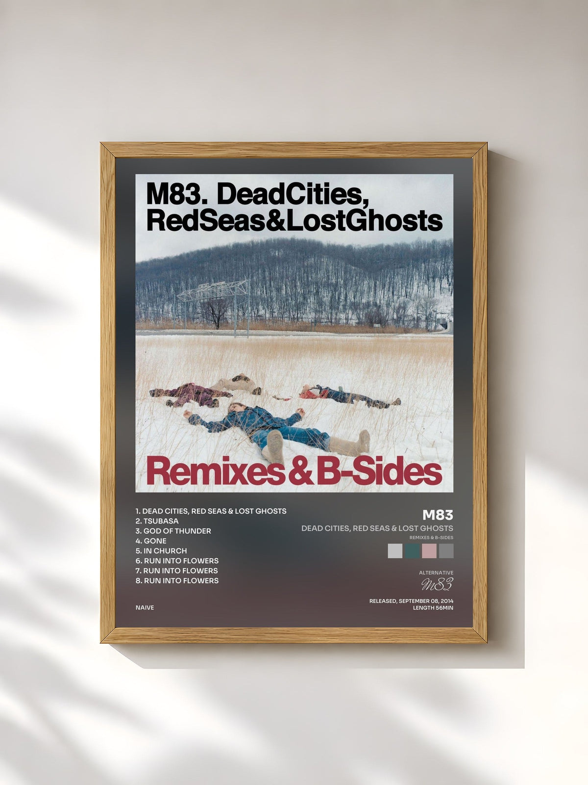#bois Tableau de l'album Dead Cities, Red Seas & Lost Ghosts (Remixes & B-Sides) de M83, cadre en bois brut, imprimé et encadré en France