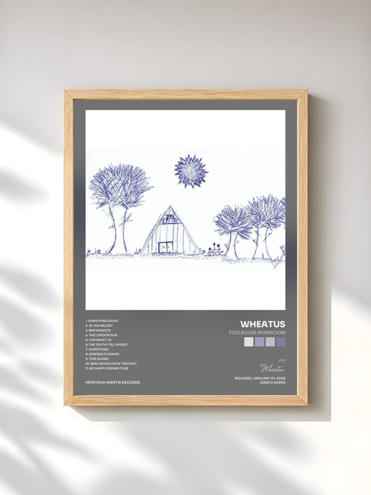 #bois Tableau de l'album Too Soon Monsoon de Wheatus, cadre en bois brut, imprimé et encadré en France