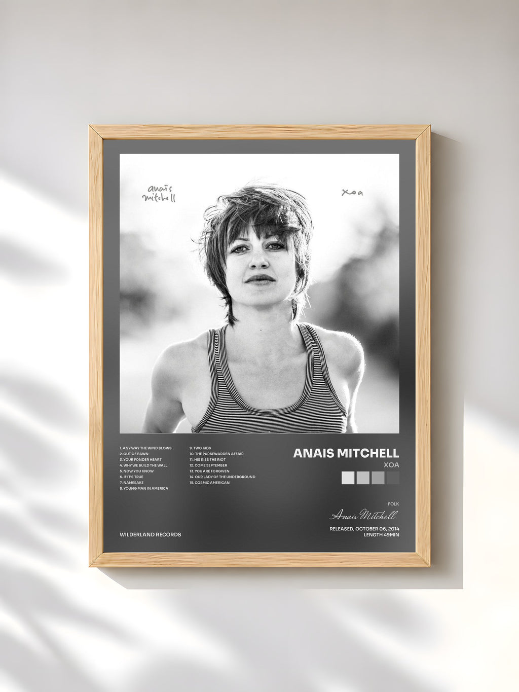 #bois Tableau de l'album xoa de Anais Mitchell, cadre en bois brut, imprimé et encadré en France