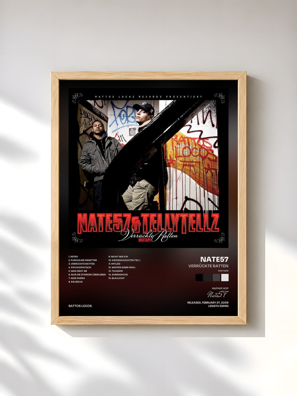 #bois Tableau de l'album Verrückte Ratten (Mixtape) de Nate57, cadre en bois brut, imprimé et encadré en France