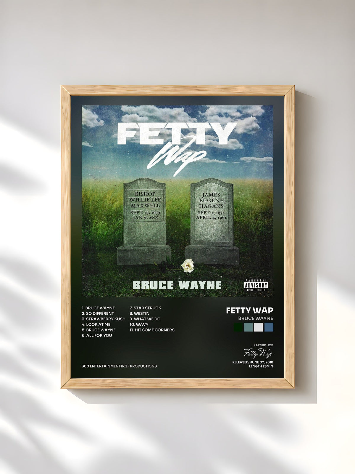 #bois Tableau de l'album Bruce Wayne de Fetty Wap, cadre en bois brut, imprimé et encadré en France