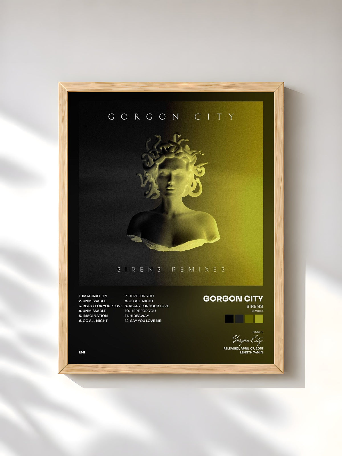 #bois Tableau de l'album Sirens (Remixes) de Gorgon City, cadre en bois brut, imprimé et encadré en France