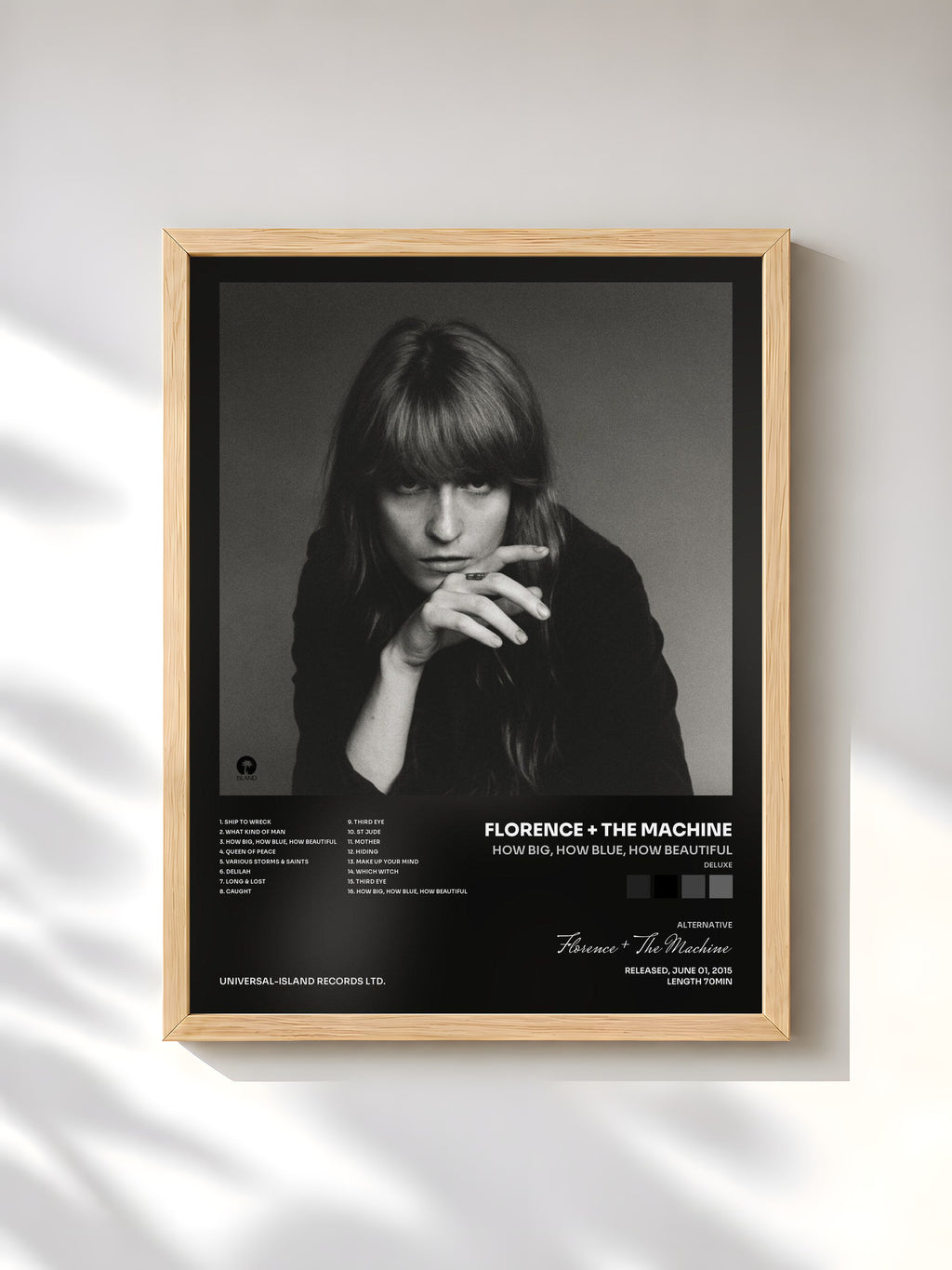 #bois Tableau de l'album How Big, How Blue, How Beautiful (Deluxe) de Florence + The Machine, cadre en bois brut, imprimé et encadré en France