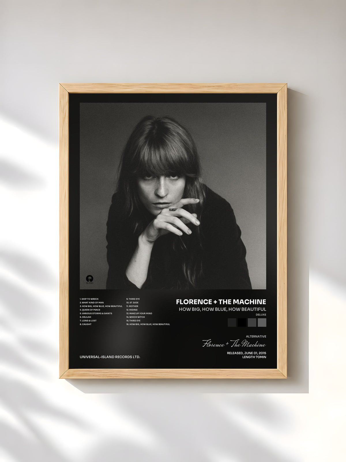 #bois Tableau de l'album How Big, How Blue, How Beautiful (Deluxe) de Florence + The Machine, cadre en bois brut, imprimé et encadré en France