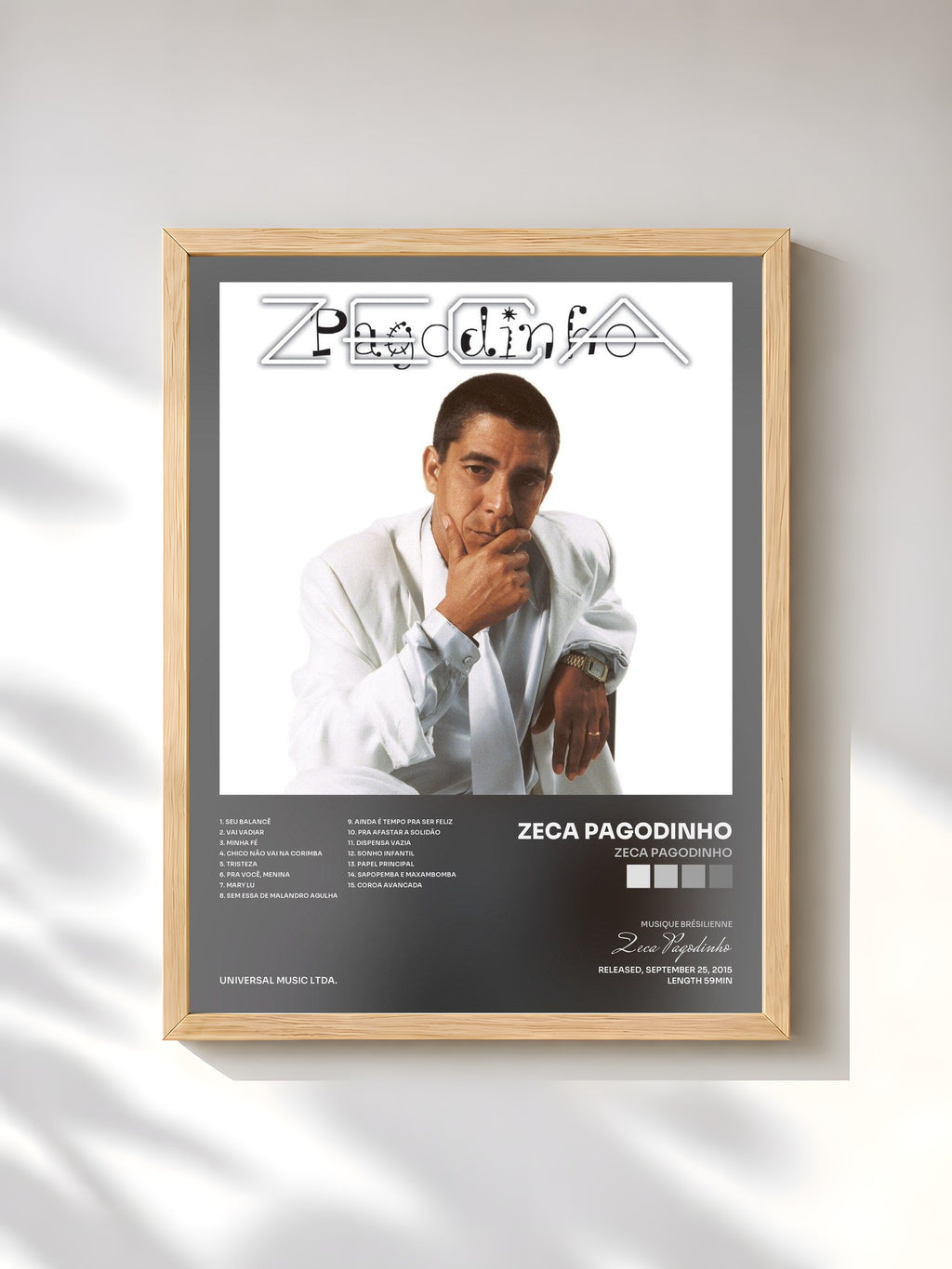 #bois Tableau de l'album Zeca Pagodinho de Zeca Pagodinho, cadre en bois brut, imprimé et encadré en France