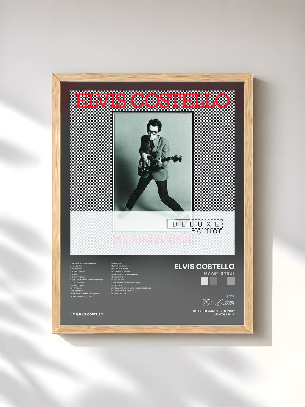 #bois Tableau de l'album My Aim Is True de Elvis Costello, cadre en bois brut, imprimé et encadré en France