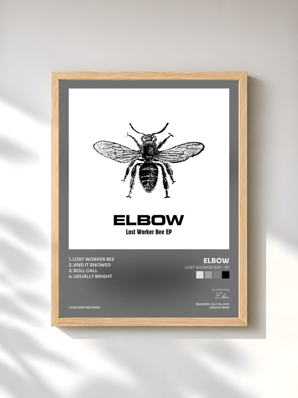 #bois Tableau de l'album Lost Worker Bee - EP de Elbow, cadre en bois brut, imprimé et encadré en France