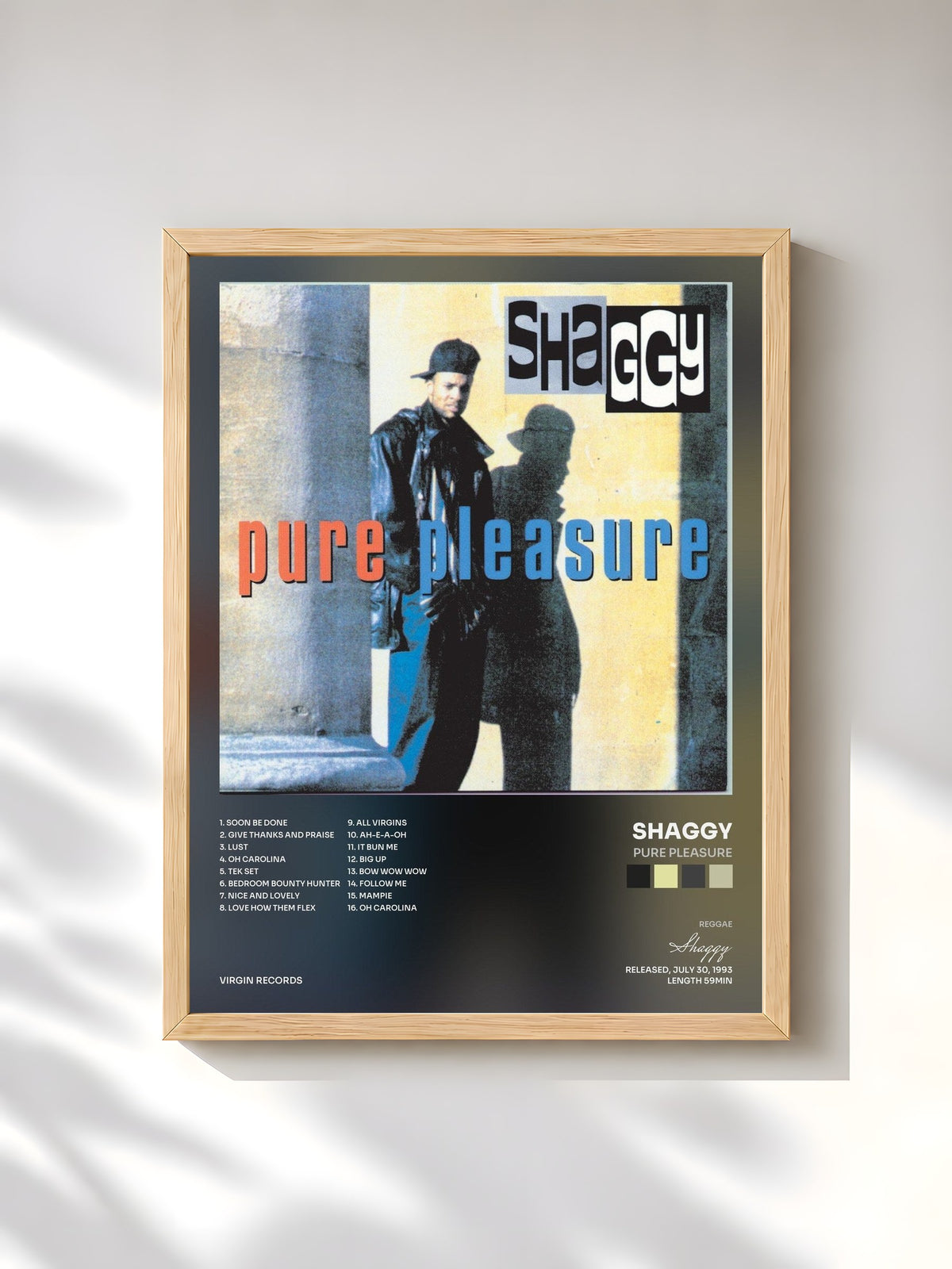 #bois Tableau de l'album Pure Pleasure de Shaggy, cadre en bois brut, imprimé et encadré en France