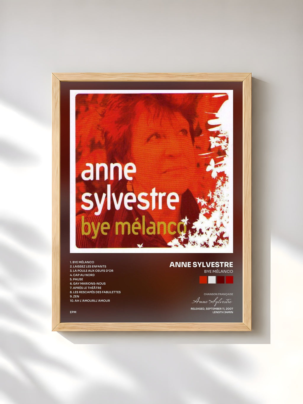 #bois Tableau de l'album Bye mélanco de Anne Sylvestre, cadre en bois brut, imprimé et encadré en France