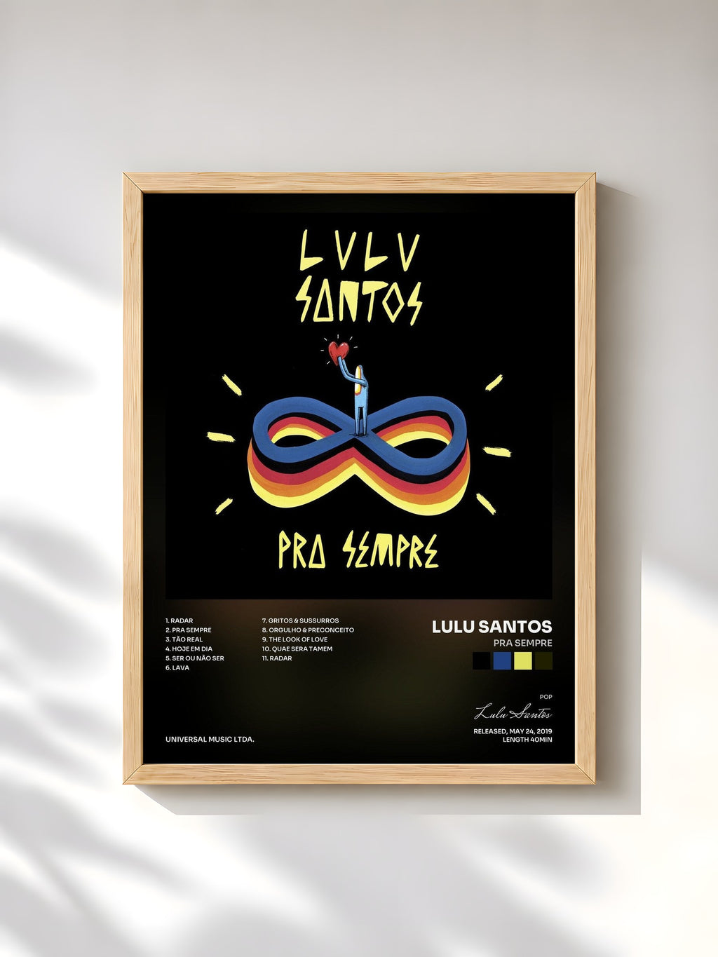 #bois Tableau de l'album Pra Sempre de Lulu Santos, cadre en bois brut, imprimé et encadré en France