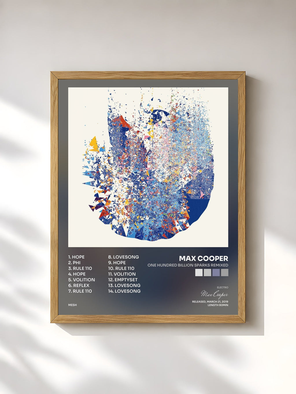 #bois Tableau de l'album One Hundred Billion Sparks Remixed de Max Cooper, cadre en bois brut, imprimé et encadré en France