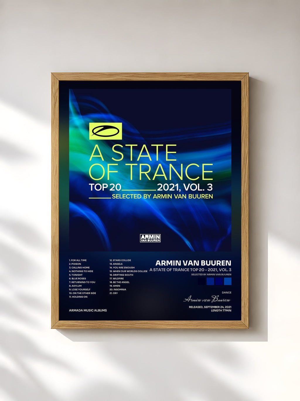 #bois Tableau de l'album A State Of Trance Top 20 - 2021, Vol. 3 (Selected by Armin van Buuren) de Armin van Buuren, cadre en bois brut, imprimé et encadré en France